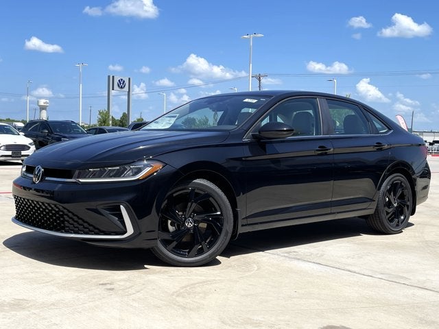 2025 Volkswagen Jetta 1.5T SE in Deep Black Pearl — front three-quarter view